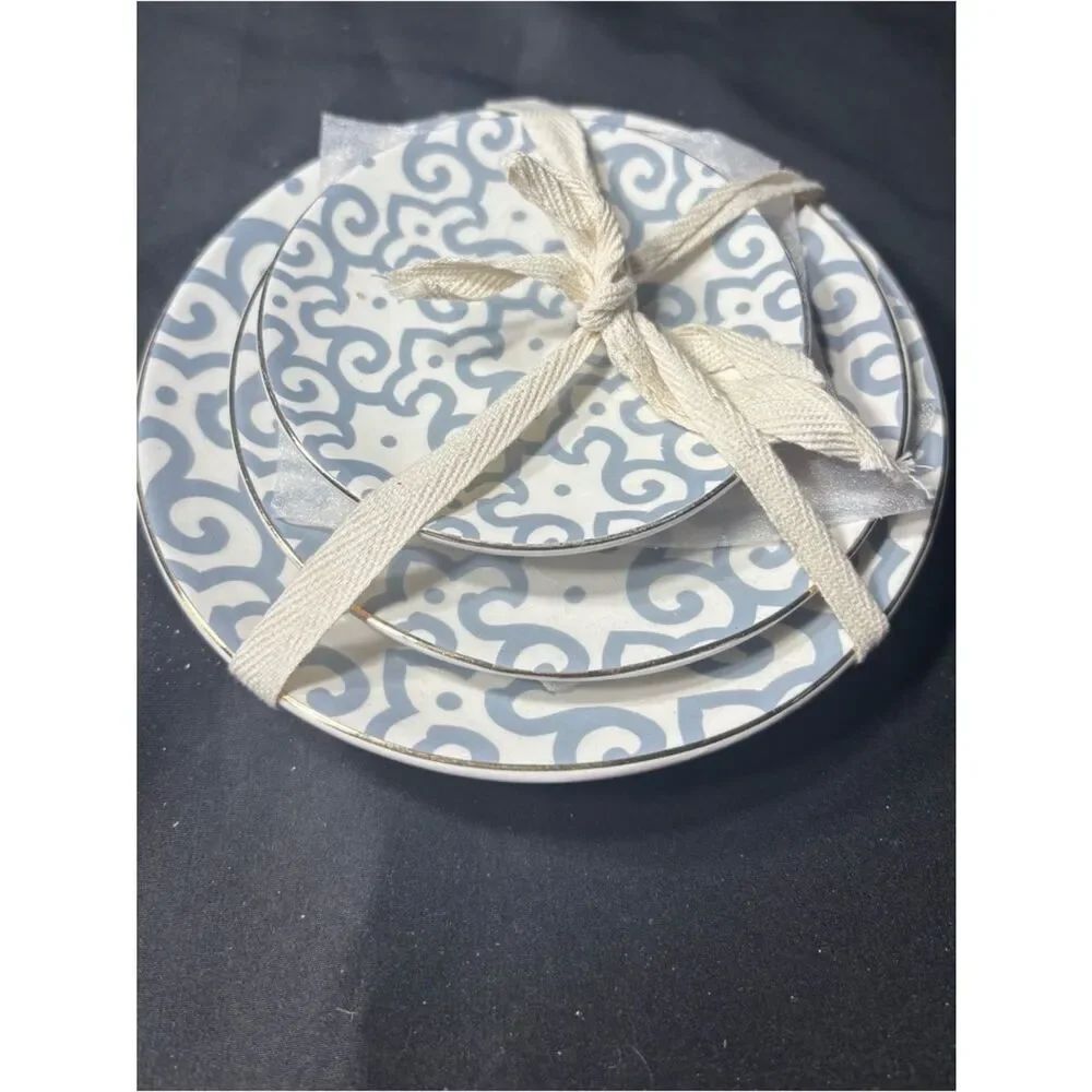 New Gray Swirl Ceramic Trinket Plate Set of 3 NWT